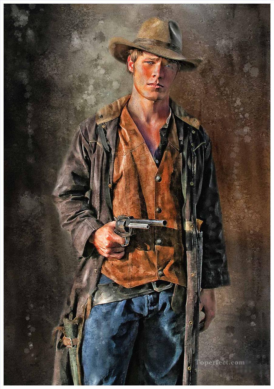 young COWBOY with gun Oil Paintings
